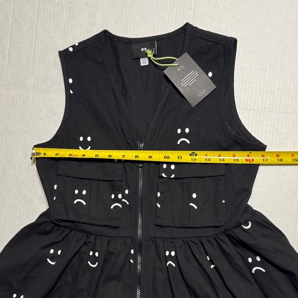 LAZY OAF NWT Happy Sad Gilet Dress Black White Dual Zipper Sleeveless Skater XS - Picture 7 of 16